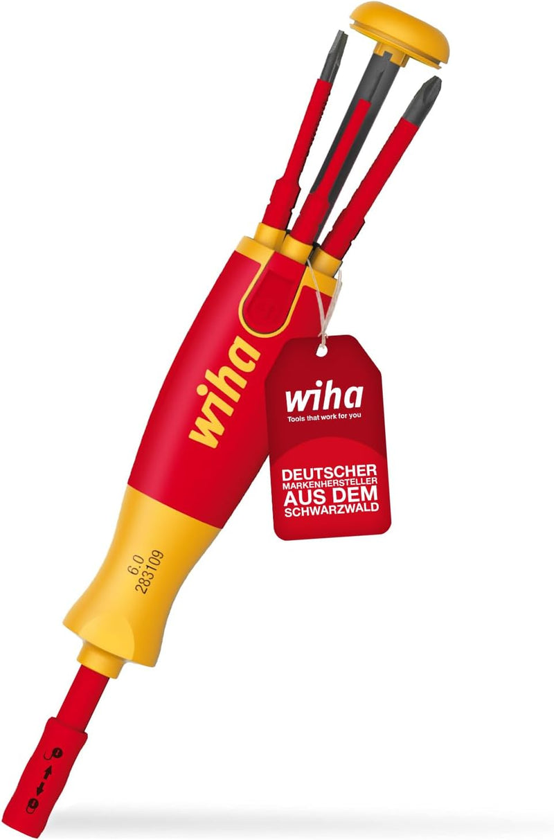 Wiha Schraubendreher mit Bit Magazin LiftUp Electric Schlitz I Phillips mit 6 slimBits I 1000V Siche