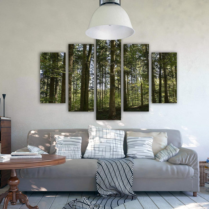 Feeby Leinwandbild Wald 5 TLG Bild Kunstdruck Landschaft Natur Bäume grün 100x70 cm Leinwandbild 100