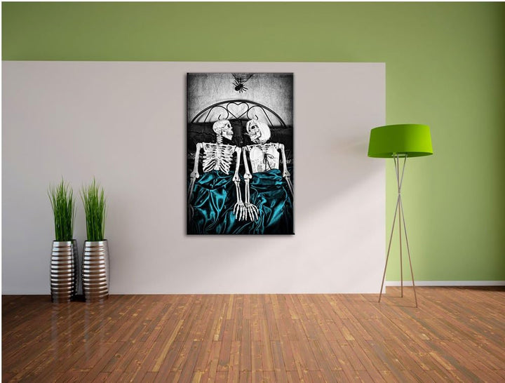 Horror Paar im heimischen Schlafzimmer schwarz/weiss Format: 100x70 auf Leinwand, XXL riesige Bilder
