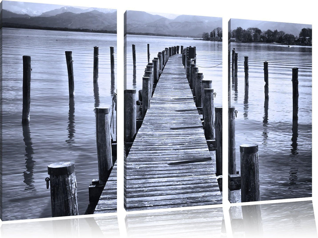Pixxprint Langer Holzsteg ins Meer als Leinwandbild/Grösse: 3 Teilig (120x80 cm) cm/Wandbild/Kunstdr