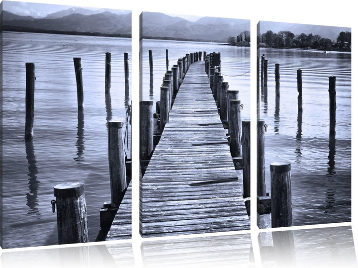 Pixxprint Langer Holzsteg ins Meer als Leinwandbild/Grösse: 3 Teilig (120x80 cm) cm/Wandbild/Kunstdr