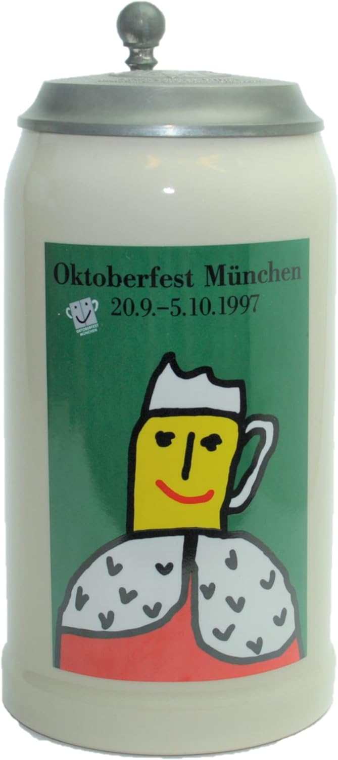 Steinfixx® - Original Oktoberfestkrug 1997 mit Zinndeckel I Jahrgangskrug I Jahreskrug I Wiesnkrug I