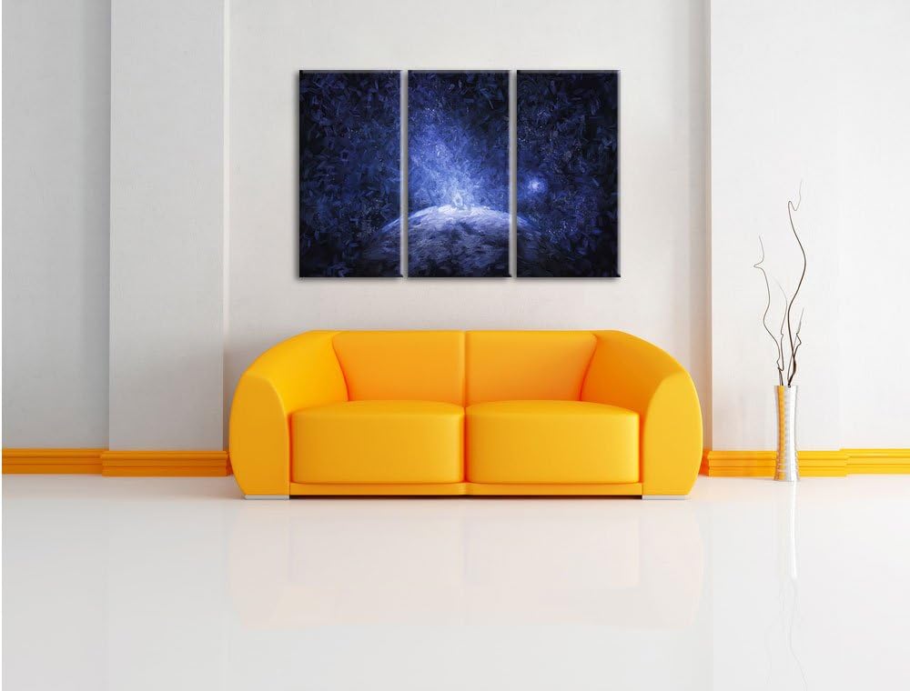 Pixxprint Sicht vom Mond auf die Erde Pinsel Effekt 3-Teiler Leinwandbild 120x80 Bild auf Leinwand