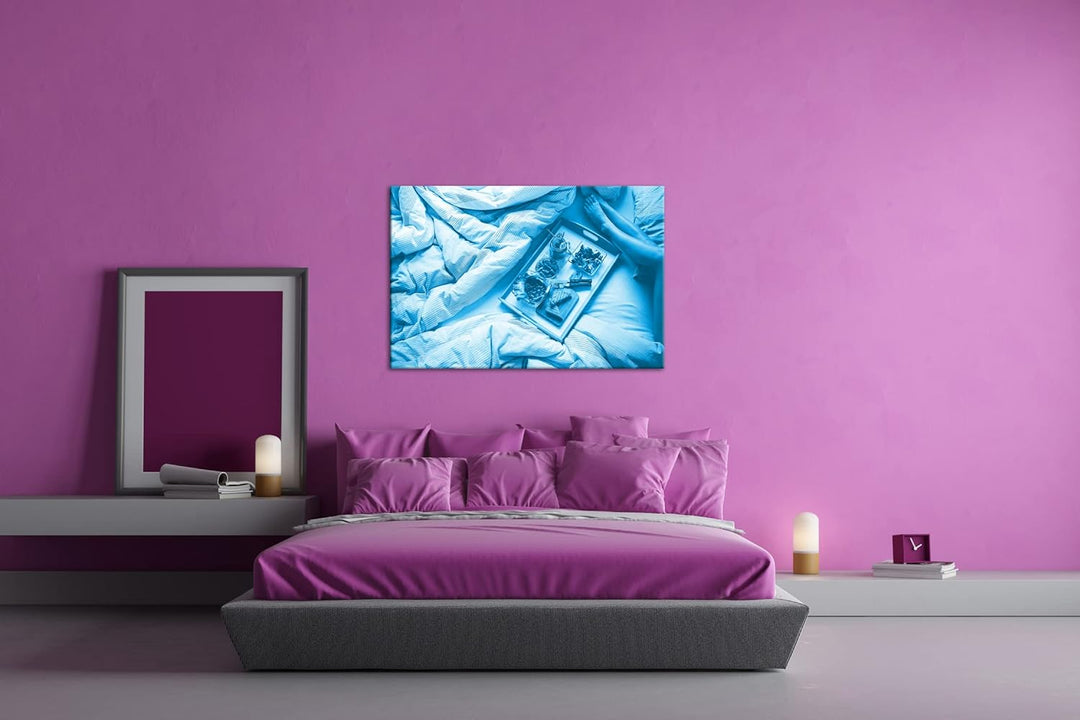 deyoli gesundes Frühstück im Bett Format: 60x40 Effekt: Monocrome Blau als Leinwand, Motiv fertig ge