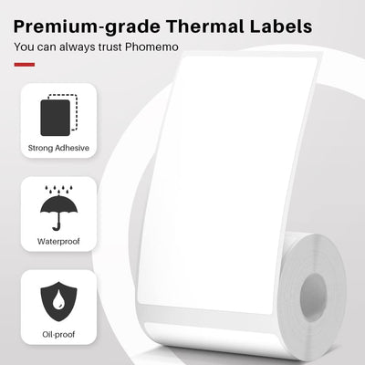 Phomemo 6 Rollen Etikettenpapier für Etikettendrucker, 1.96''*3.14''(50x30mm) Thermodrucker Etikette
