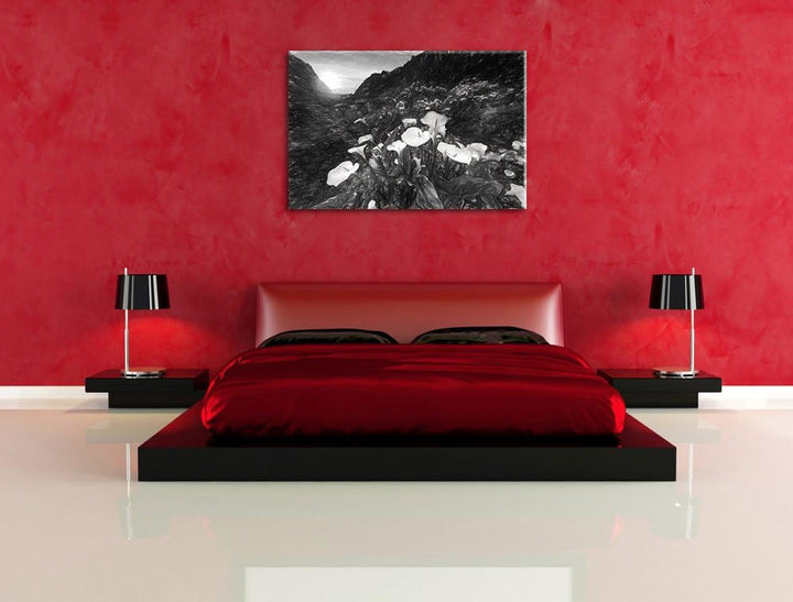 Pixxprint Blumenwiese in den Bergen als Leinwandbild/Grösse: 100x70 cm/Wandbild/Kunstdruck/fertig be