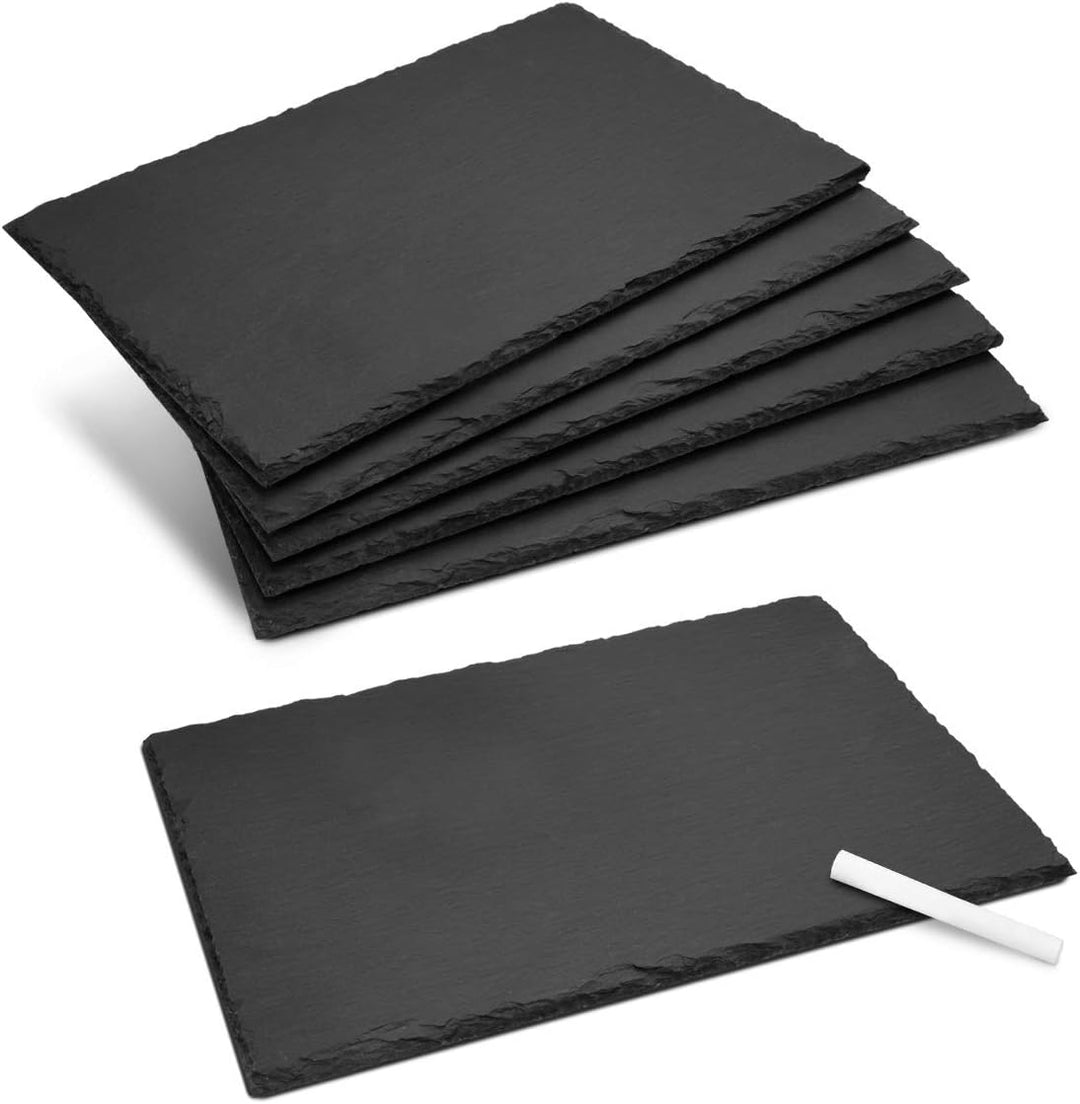 Navaris Schiefer Teller Platzset 6-teilig inkl. Kreide - 30x20cm Schieferplatten 6x Servierplatte fü