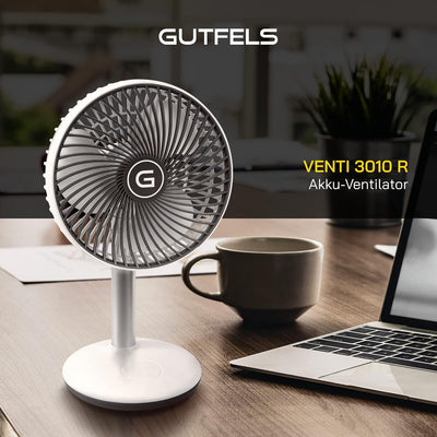 Gutfels Akku-Tisch-Ventilator VENTI 3010 R | Lithium Ionen Akku 4.000 mAh | Touchbedienung | 4 Gesch