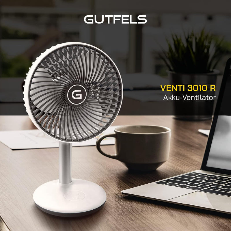 Gutfels Akku-Tisch-Ventilator VENTI 3010 R | Lithium Ionen Akku 4.000 mAh | Touchbedienung | 4 Gesch