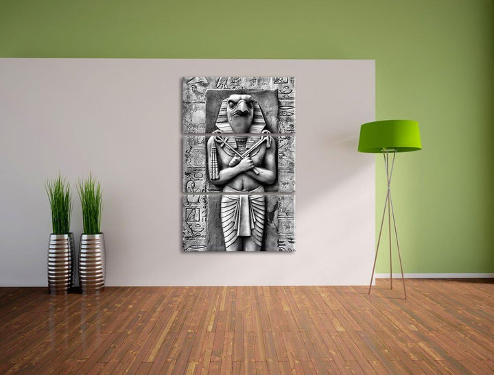 Pixxprint Monocrome, Ägyptischer Gott Horus 3-Teiler Leinwandbild 120x80 Bild auf Leinwand