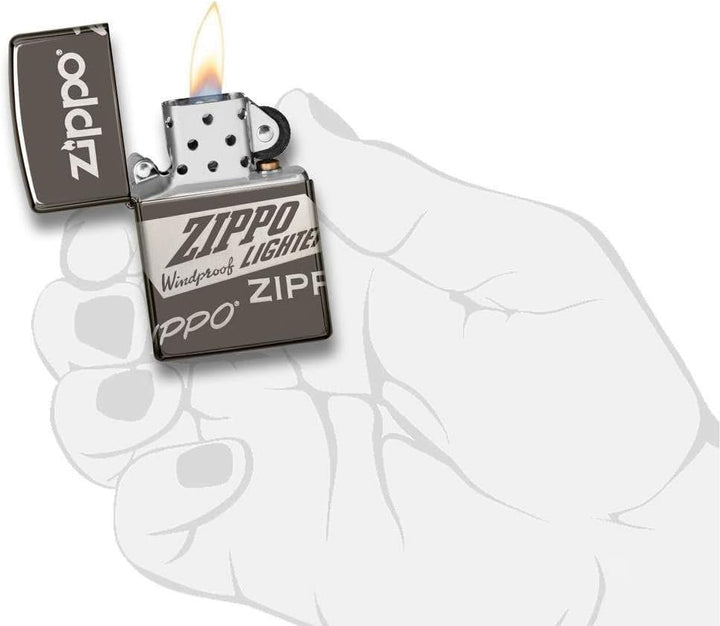 Zippo 49051 – Zippo Logo Design - Black Ice – Sturmfeuerzeug, nachfüllbar, in hochwertiger Geschenkb
