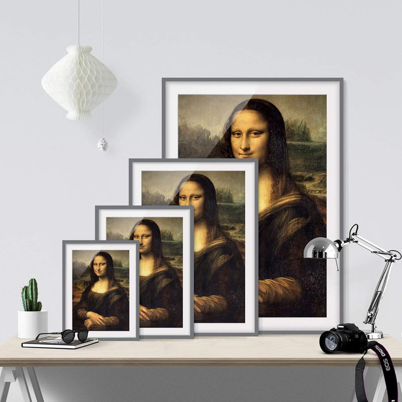 Bild mit Rahmen - Leonardo da Vinci - Mona Lisa - Rahmenfarbe Grau, 70 x 50 cm 70cm x 50cm Grau, 70c