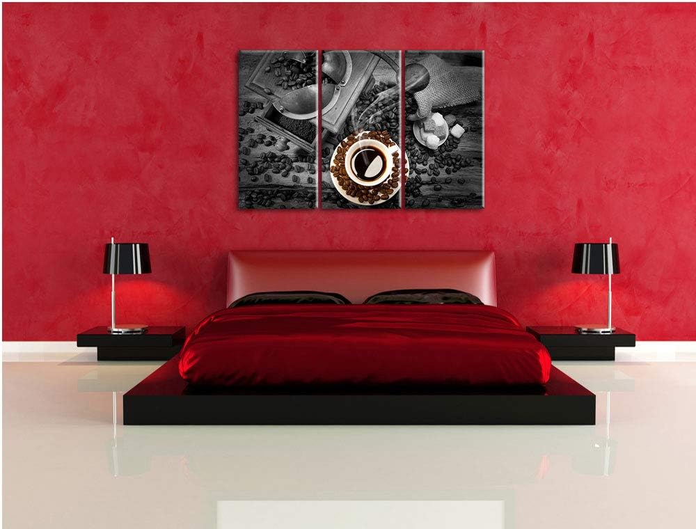 brühwarmer Kaffee mit Kaffeebohnen schwarz/weiss 3-Teiler Leinwandbild 120x80 Bild auf Leinwand, XXL