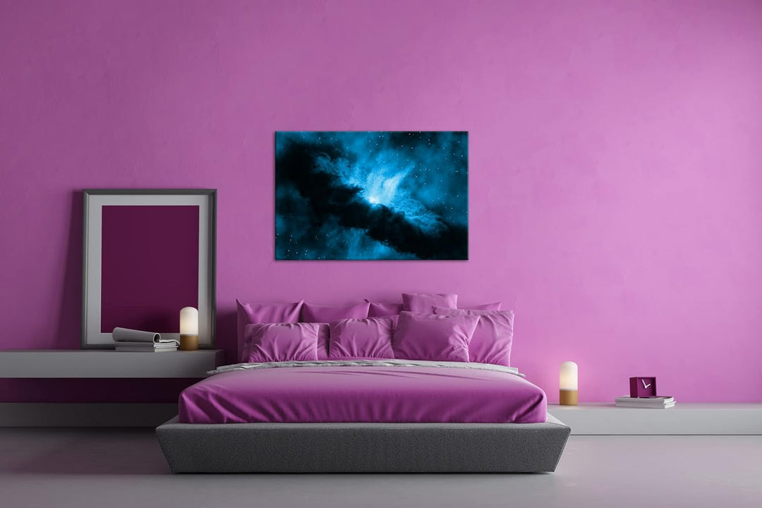 deyoli Sonnensystem mit vielen Sternen Format 80x60 Effekt: Monocrome Blau als Leinwandbild, Motiv f