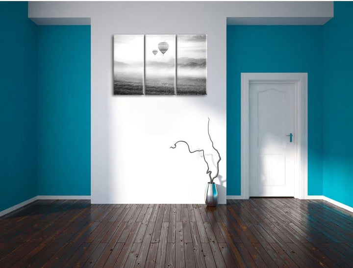 Pixxprint Heissluftballon Landschaft als Leinwandbild/Grösse: 3 Teilig (120x80 cm) cm/Wandbild/Kunst