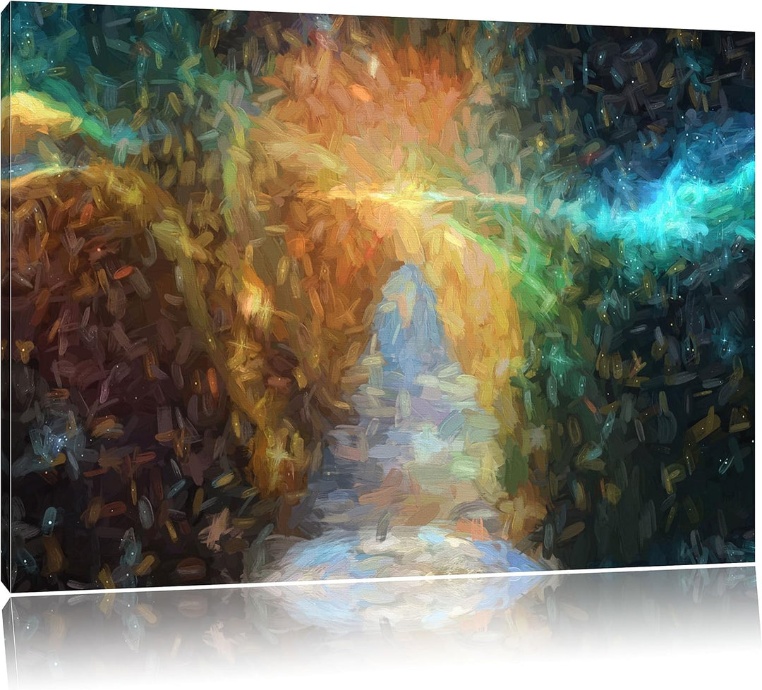 Pixxprint Treppe in die Galaxis als Leinwandbild/Grösse: 100x70 cm/Wandbild/Kunstdruck/fertig bespan