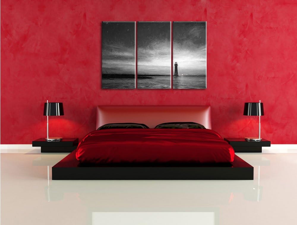 Pixxprint Leuchtturm im Sonnenuntergang als Leinwandbild/Grösse: 3 Teilig (120x80) cm/Wandbild/Kunst