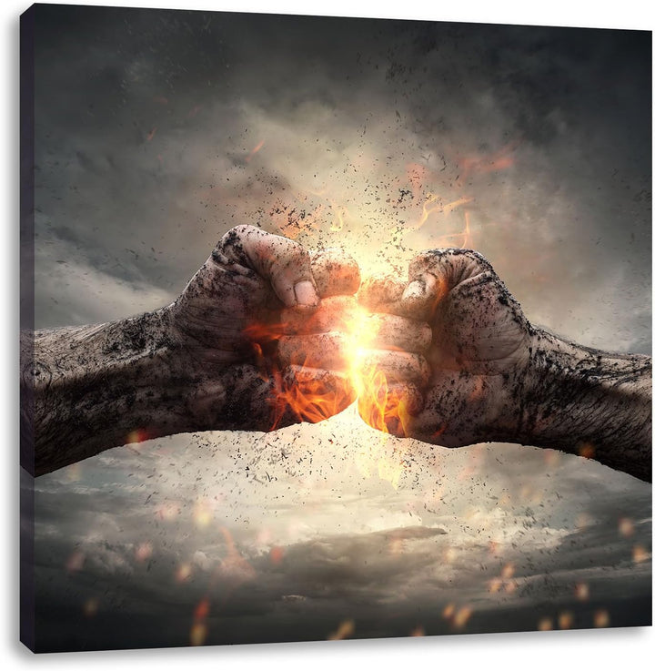 Pixxprint Fäuste treffen Sich mit Energie, Format: 70x70 auf Leinwand, 70x70