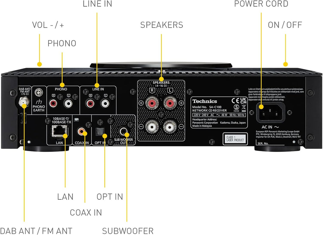 Technics Premium CD-Netzwerk-Receiver (Bluetooth, CD-Player, Streaming, Radio, USB) Schwarz, SA-C100