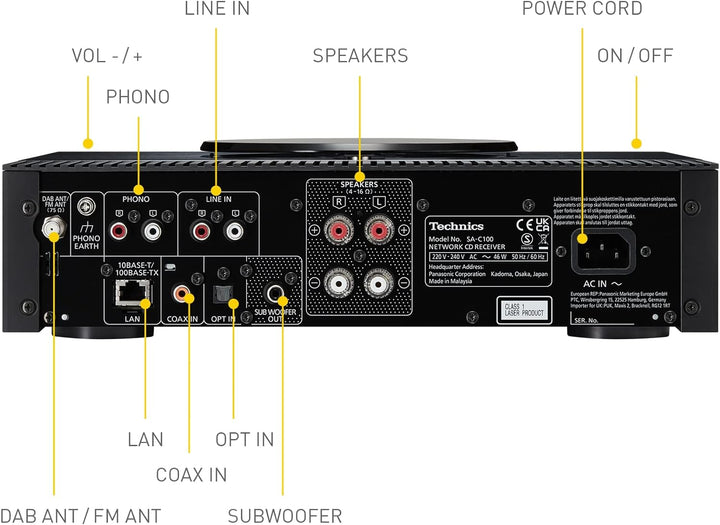 Technics Premium CD-Netzwerk-Receiver (Bluetooth, CD-Player, Streaming, Radio, USB) Schwarz, SA-C100