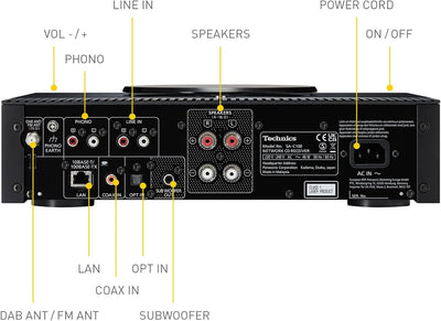 Technics Premium CD-Netzwerk-Receiver (Bluetooth, CD-Player, Streaming, Radio, USB) Schwarz, SA-C100