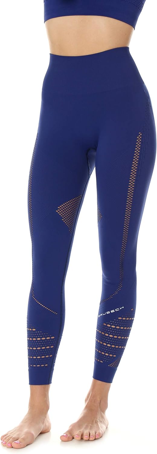 BRUBECK Damen Sportleggings | Running Leggings Women | Nahtlose Leggins Frauen | Blaue Sporthose lan