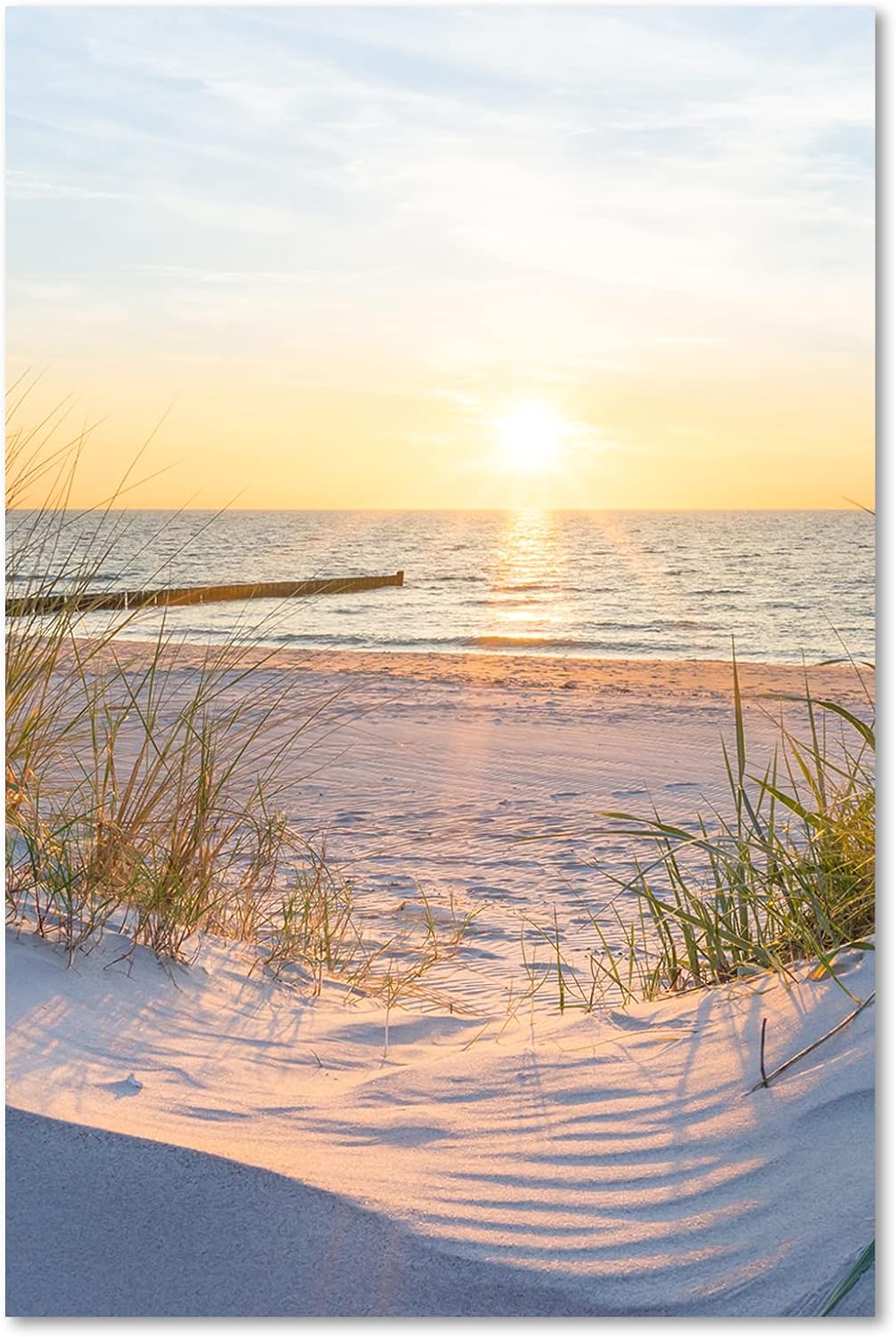 Feeby Vlies Leinwandbild Strand Ozean Dünen Wellenbrecher 60x90 cm Druckbild Wandbild Wanddekoration