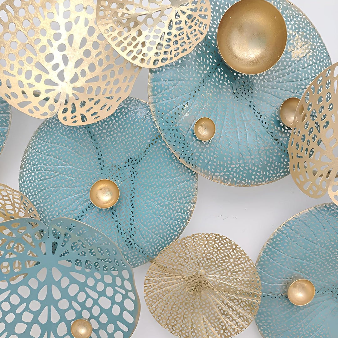 Dekoleidenschaft 3D Wandbild Lotus aus Metall in gold/türkis, 125x60 cm, Wanddeko, Wandschmuck mehrf