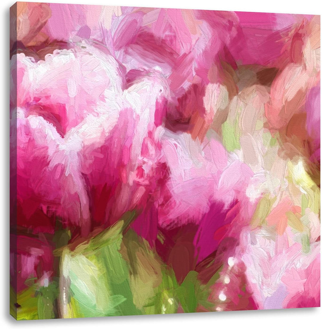 Pixxprint Tulpen mit Morgentau als Leinwandbild Quadratisch/Grösse: 70x70 / Wandbild/Kunstdruck/fert