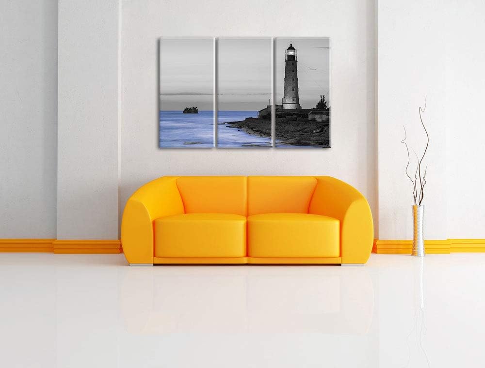 alter Leuchtturm bei Sonnenuntergang schwarz/weiss 3-Teiler Leinwandbild 120x80 Bild auf Leinwand, X