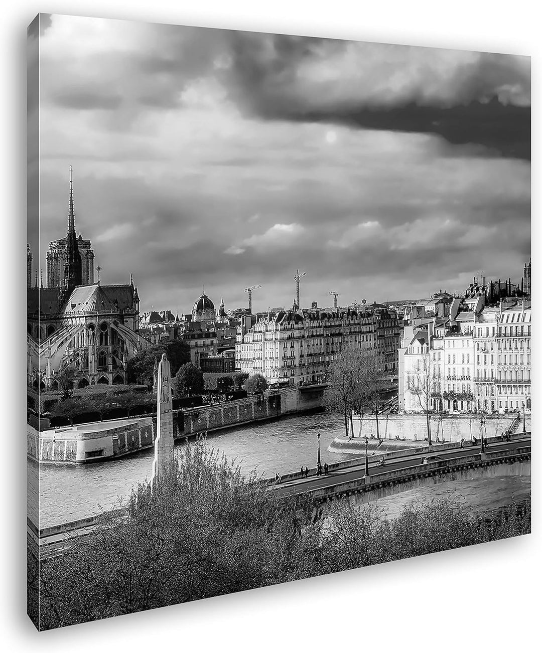 deyoli Notre Dame in Paris Format: 70x70 Effekt: Schwarz&Weiss als Leinwandbild, Motiv fertig gerahm