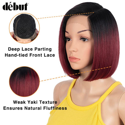 Début Lace Front Perücke für schwarze Damen Bob Perücke für weisse Damen Kunsthaar 24 cm 120g Rot Gl