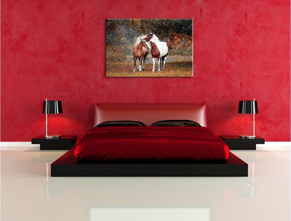 zwei schmusende Pferde, Format: 100x70 auf Leinwand, XXL riesige Bilder fertig gerahmt mit Keilrahme