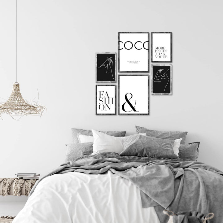 Novart Bilder Set - AUFHÄNGFERTIG - KEIN EXTRA RAHMEN BENÖTIGT - Fashion Modern Zitate - Wohnzimmer