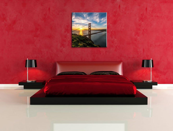 Pixxprint Gigantische Golden Gate Bridge in San Francisco, Format: 70x70 auf Leinwand, 70x70