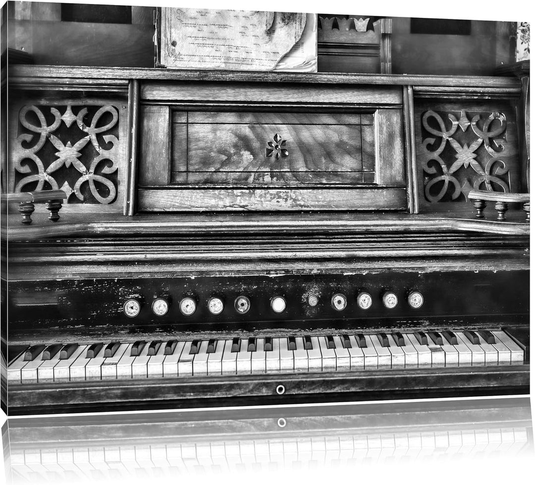 Pixxprint altes Klavier schwarz-Weiss als Leinwandbild/Grösse: 100x70 / Wandbild/Kunstdruck/fertig b