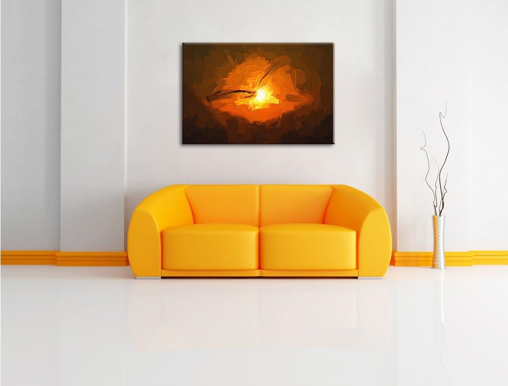 Pixxprint Möwe fliegt in den Sonnenuntergang als Leinwandbild/Grösse: 100x70 cm/Wandbild/Kunstdruck/