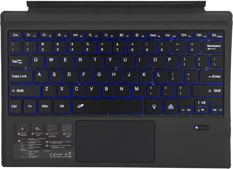 ASHATA Bluetooth Tastatur, Surface Tastatur mit Trackpad Wireless Keyboard 7-Farbige Led-Hintergrund