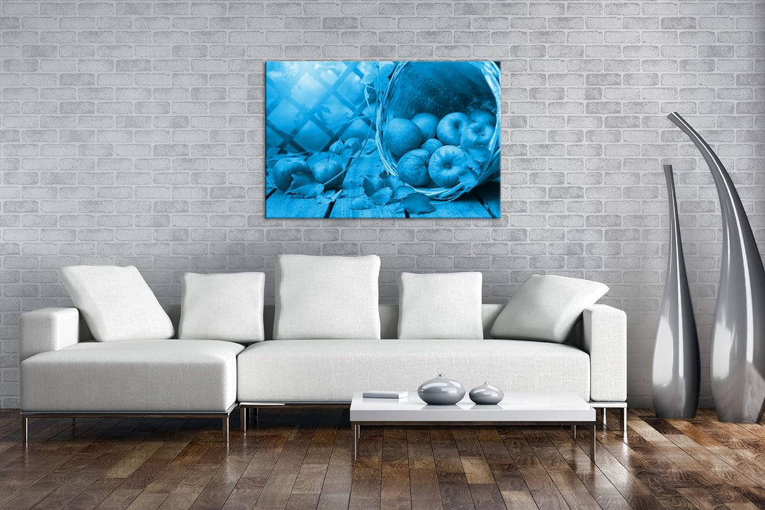 deyoli frische Apfel Format: 80x60 Effekt: Monocrome Blau als Leinwand, Motiv fertig gerahmt auf Ech