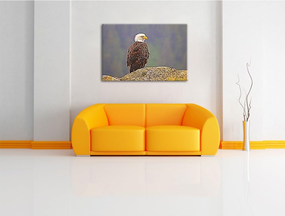 wachsamer Adler auf Fels Spezial Format: 100x70 cm auf Leinwand, XXL riesige Bilder fertig gerahmt m