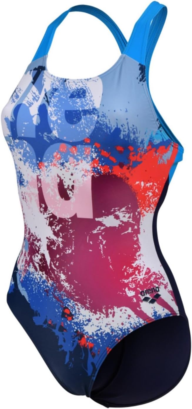 ARENA Damen Women's Waves Breaking Swimsuit V Back One Piece Swimsuit (1er Pack) 38 Navy Multi-navy-