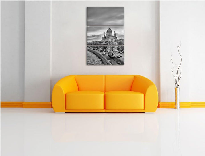 Pixxprint Monocrome, Sonnenuntergang in Moskau 3-Teiler Leinwandbild 120x80 Bild auf Leinwand
