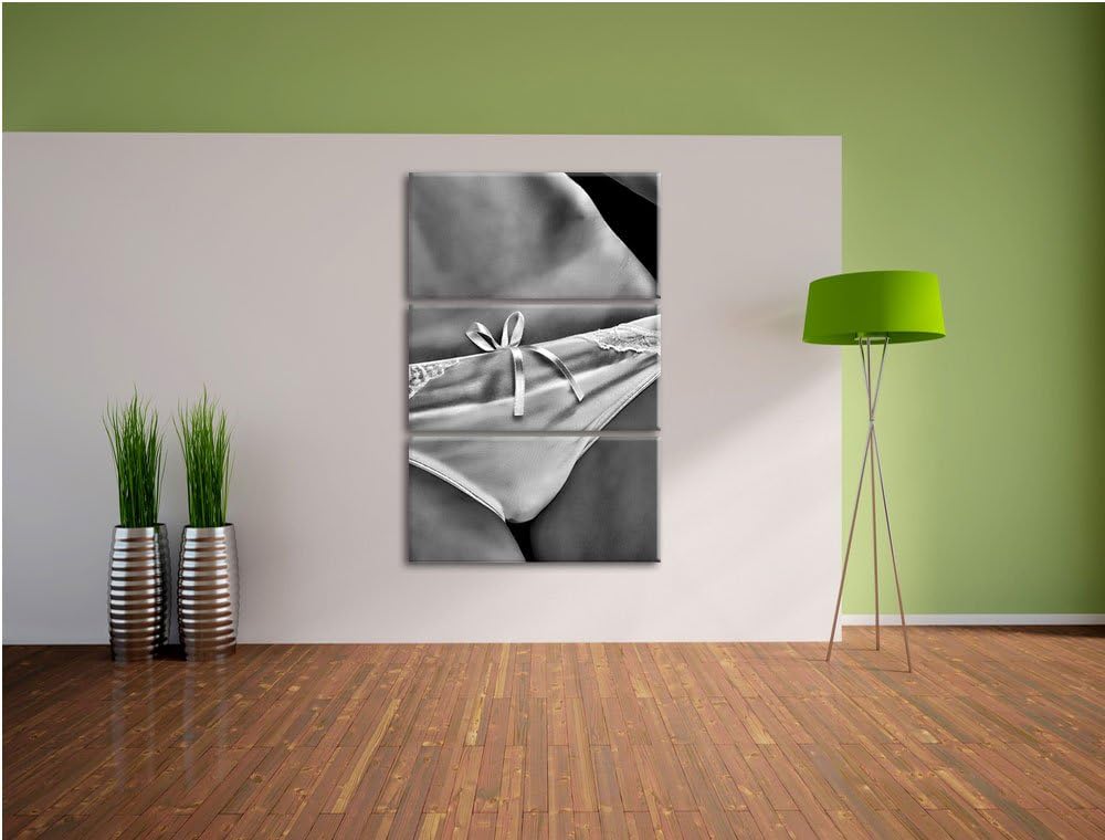 Pixxprint Sexy weisse Dessous als Leinwandbild/Grösse: 3 Teilig (120x80) cm/Wandbild/Kunstdruck/fert