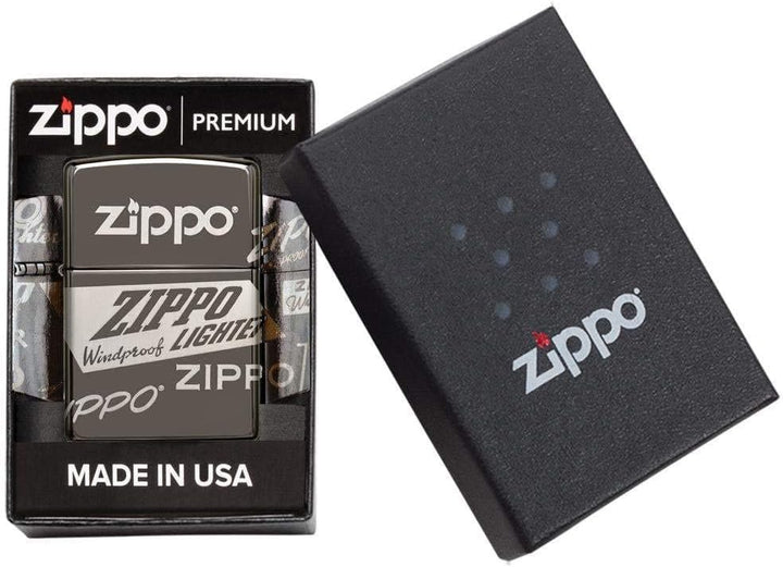 Zippo 49051 – Zippo Logo Design - Black Ice – Sturmfeuerzeug, nachfüllbar, in hochwertiger Geschenkb