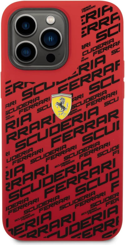 Ferrari Handyhülle für iPhone 14 Pro Max in Rot Gedruckt Scuderia Flüssigsilikon Glatt & Anti-Scratc