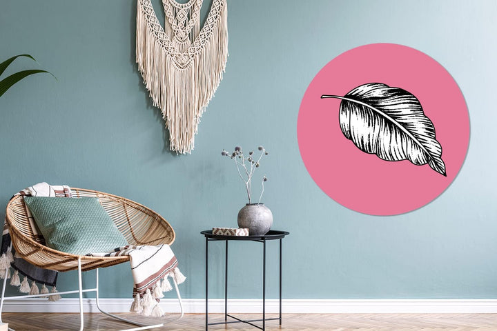 MuchoWow Wandbild Rund Wanddeko Deko Wohnzimmer Bilder 90x90 cm Blätter - Retro - Natur - Blumenkraf