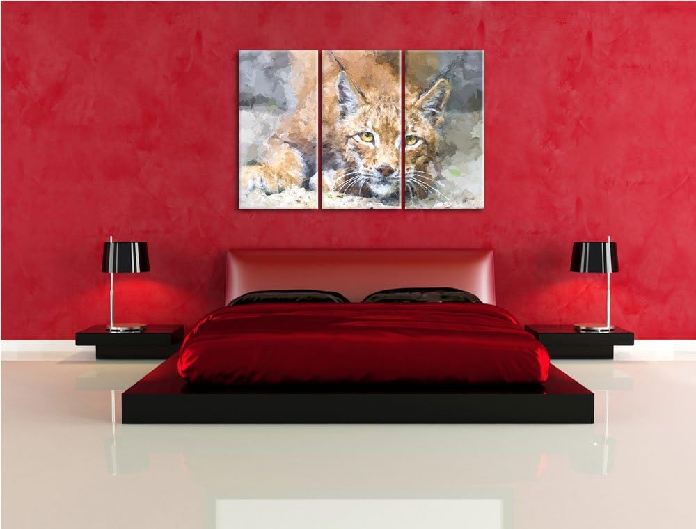 wachsamer Luchs NewArt 3-Teiler Leinwandbild 120x80 Bild auf Leinwand, XXL riesige Bilder fertig ger
