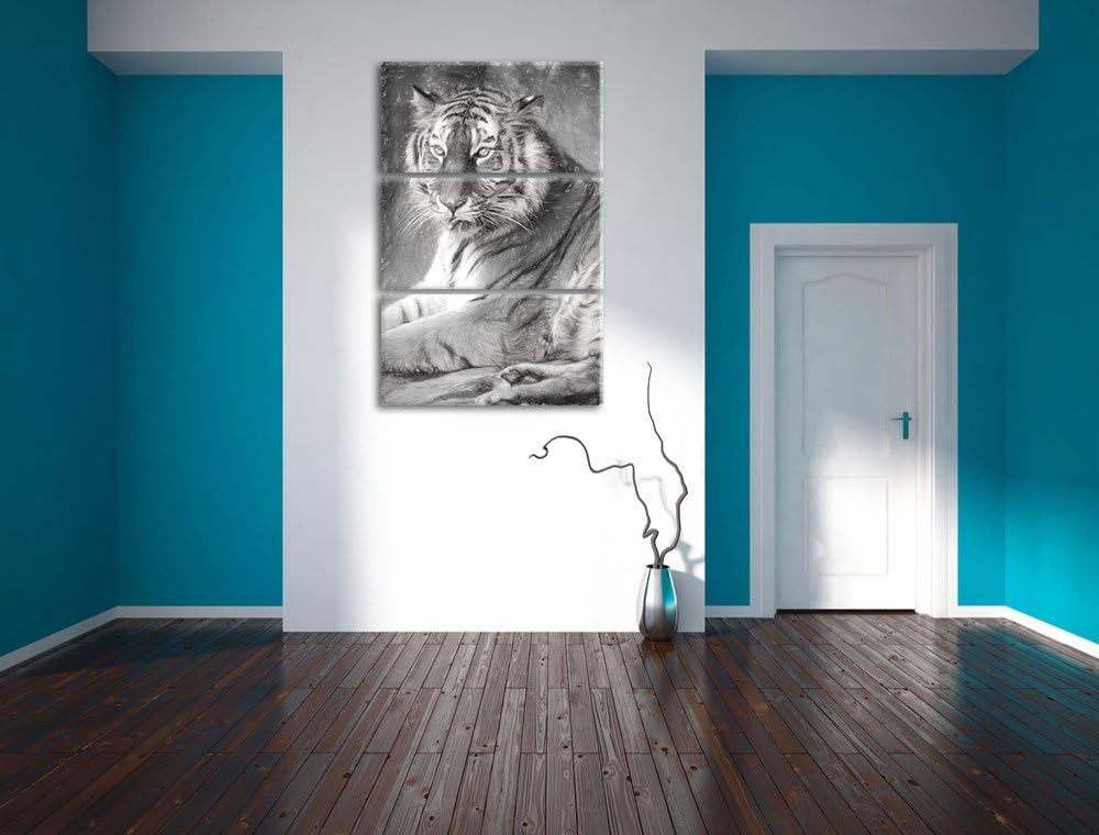 schöner Tiger beim Putzen Spezial 3-Teiler Leinwandbild 120x80 Bild auf Leinwand, XXL riesige Bilder