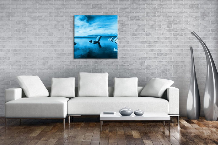 deyoli felsige Küstenlandschaft Format: 60x60 Effekt: Monocrome Blau als Leinwandbild, Motiv fertig