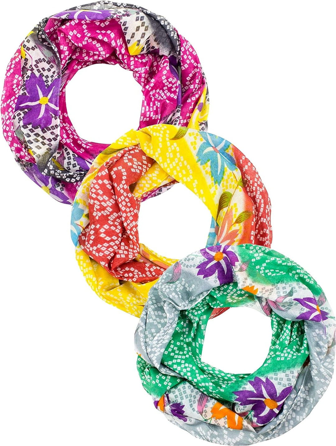 Sunsa Damen 3 Set Loop Schals. 100% Baumwolle Schlauchschals für Frühlings/Sommer. Dünne Loopschals